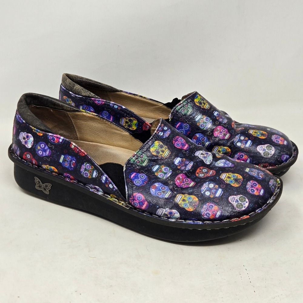 Alegria‎ Debra Sugar Skulls Leather Slip On Clogs Shoes DEB-484 Womens 42